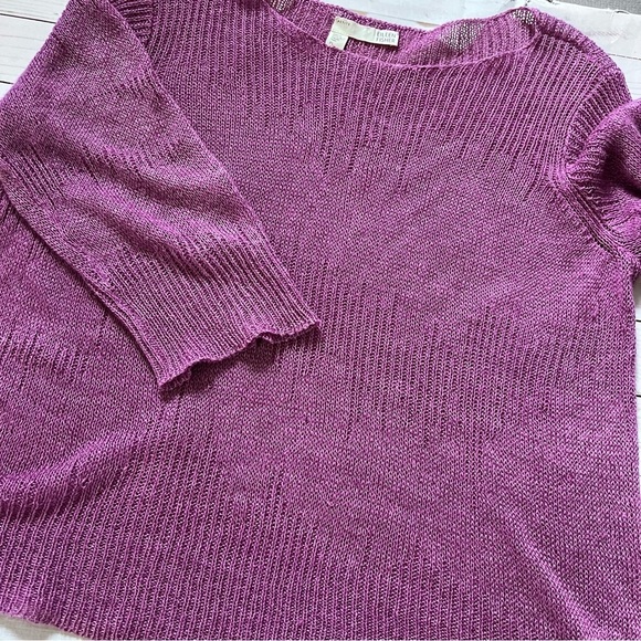 Eileen Fisher Women’s 100% Linen Boat Neck Top in Magenta size Petite Large - Picture 5 of 9